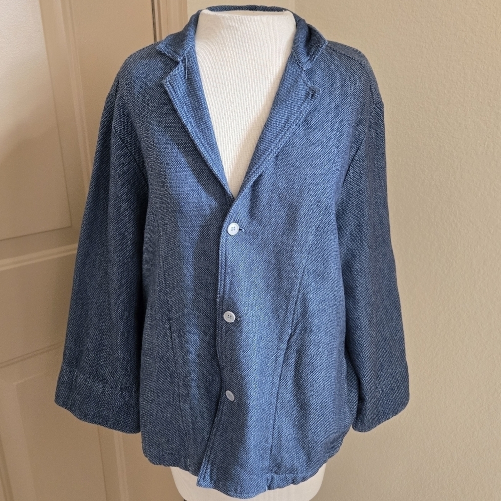 CP Shades cotton blue knit button up blazer XL